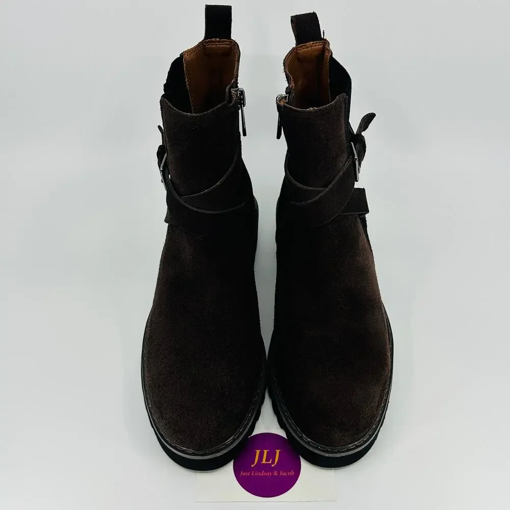 Donald Pliner Women's Captain Dark Brown Suede Buckle Booties Size 6.5